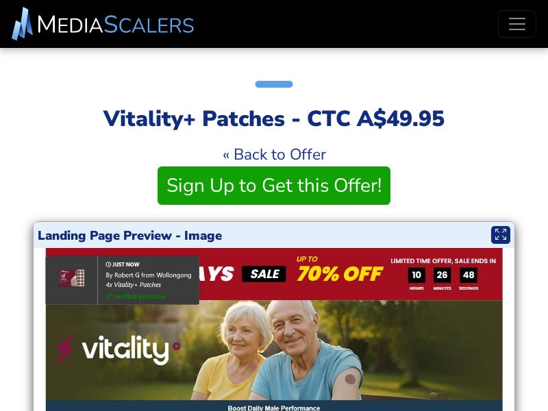 Vitality+ Patches - CTC A$49.95 {+DTC, Alt-Landers, Advertorial} (Event Tracking) [AU]