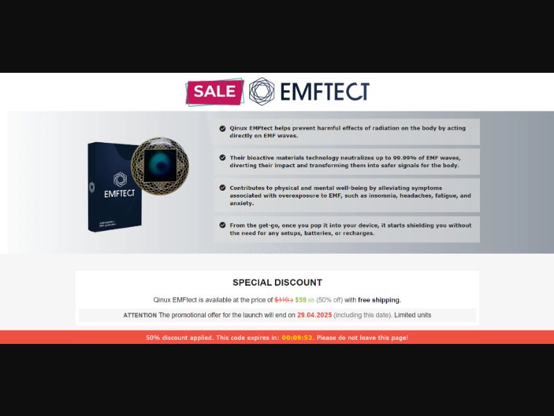 [WEB+MOB] Qinux EMFtect – EMF Protection /International (112 GEOs) CPS *FB/TT/Google/Taboola Pixel* [Approval Required]