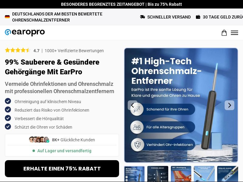 ! NEW OFFER - EaroPro Earwax Remover - DTC [DE] (Social,Banner,Native,Push,SEO,Search,Brand Bidding) - CPA