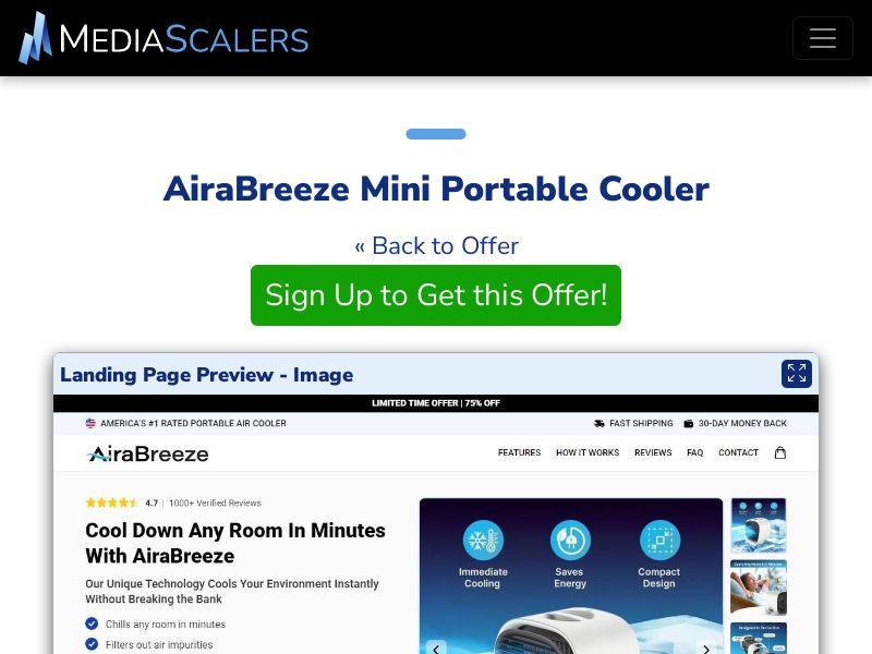 AiraBreeze Mini Portable Cooler {+Advertorial, DTC, Alt-Landers} [US, DE, CA, AU, UK, FR, IL, +232 More]