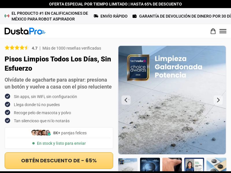 ! NEW OFFER - DustaPro Robot Vacuum Cleaner [LATAM] (Social,Banner,Native,Push,SEO,Search,Brand Bidding) - CPA