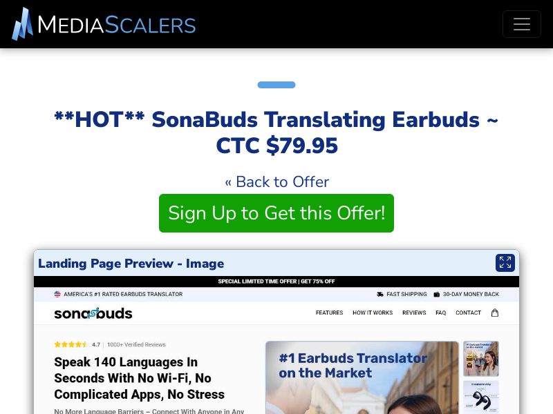 SonaBuds Translating Earbuds ~ CTC $79.95 {+Advertorial, DTC, Alt-Landers} [US, DE, CA, AU, UK, FR, IL, +232 More]