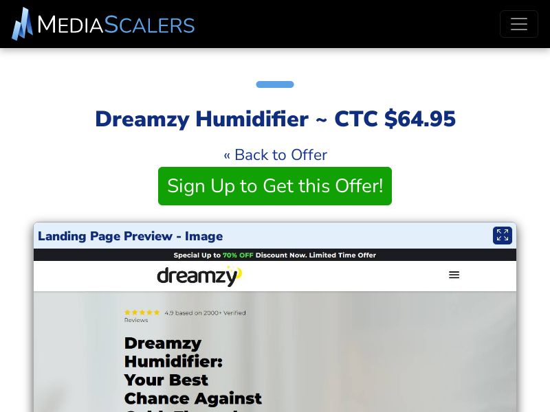 Dreamzy Humidifier ~ CTC $64.95 {+DTC, Alt-Landers} (Event Tracking) [US]