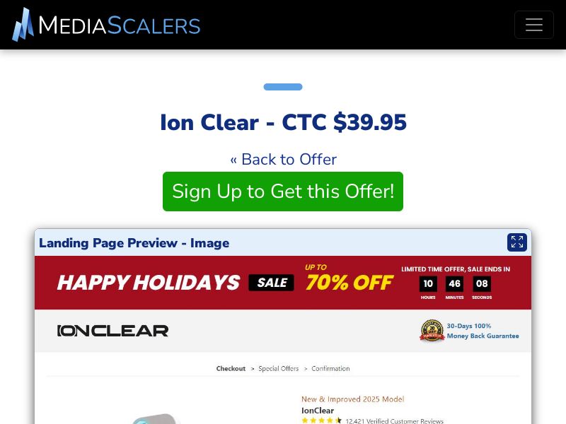 Ion Clear - CTC $39.95 {+Alt-Landers, DTC, Advertorial} (Event Tracking) [US]