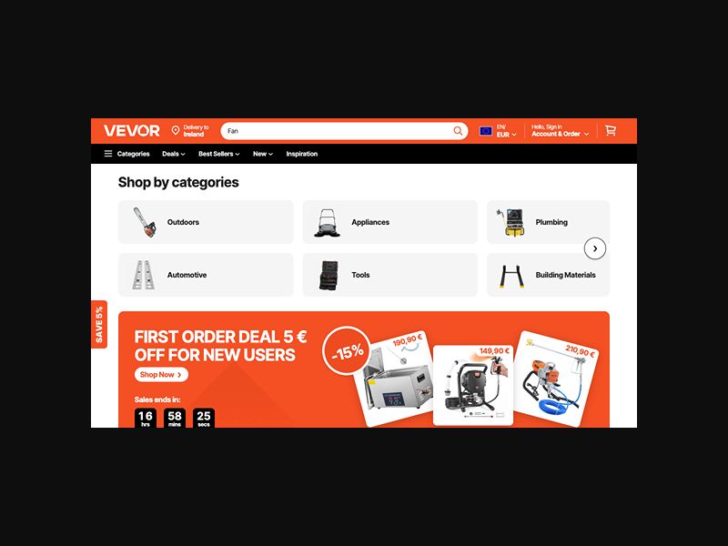 Vevor - Tough Equipment and Housewares - CPS (DE,ES,DK + more)