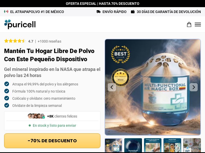 PuriCell Dust Trapper [LATAM] (Social,Banner,Native,Push,SEO,Search,Brand Bidding) - CPA 