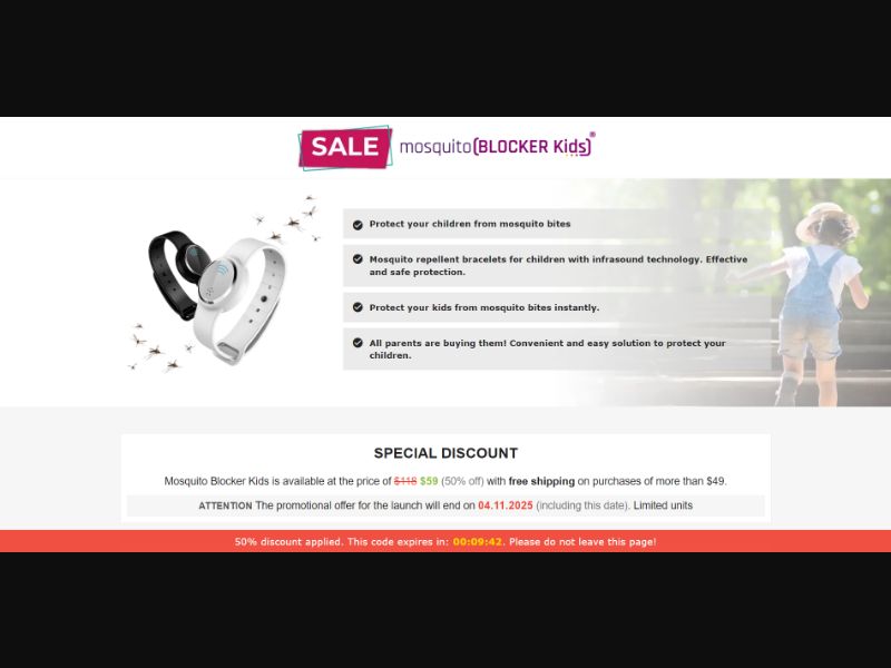 [WEB+MOB] Mosquito Blocker Kids – Repellent Bracelets /International (116 GEOs) CPS *FB/TT/Google/Taboola Pixel* [Approval Required]