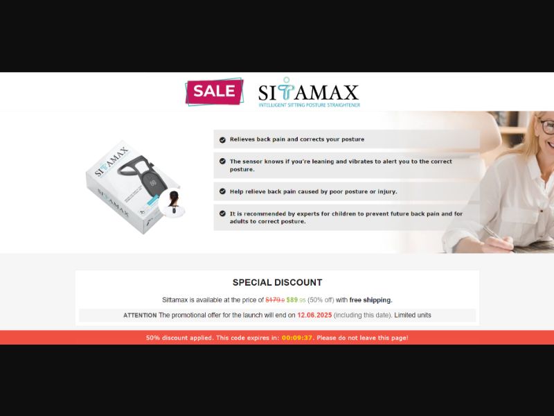 [WEB+MOB] Sittamax – Intelligent Sitting Posture Straightener /International (112 GEOs) CPS *FB/TT/Google/Taboola Pixel* [Approval Required]