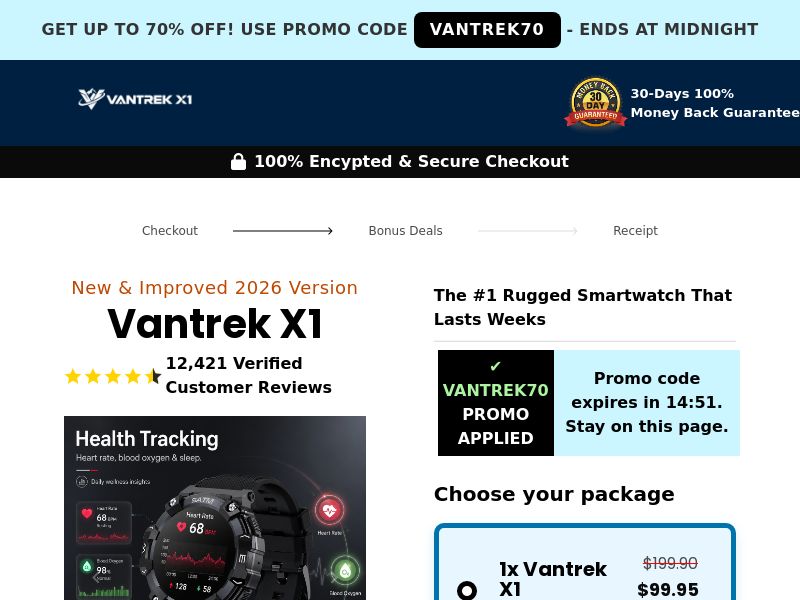 Vantrek X1 Smart Watch SS - US