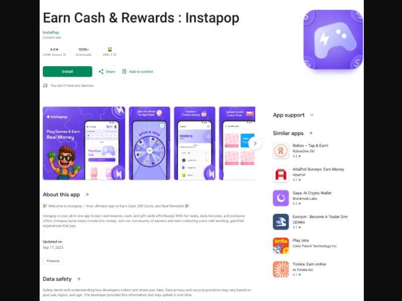 [MOB] Instapop: Earn Cash & Rewards /International (WW) CPI