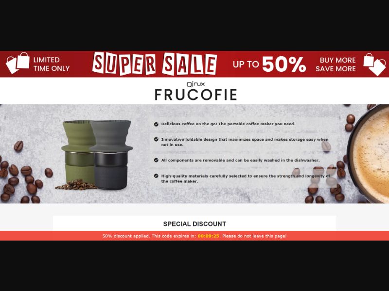 [WEB+MOB] Qinux Frucofie – Portable Coffee Maker /International (112 GEOs) CPS *FB/TT/Google/Taboola Pixel*