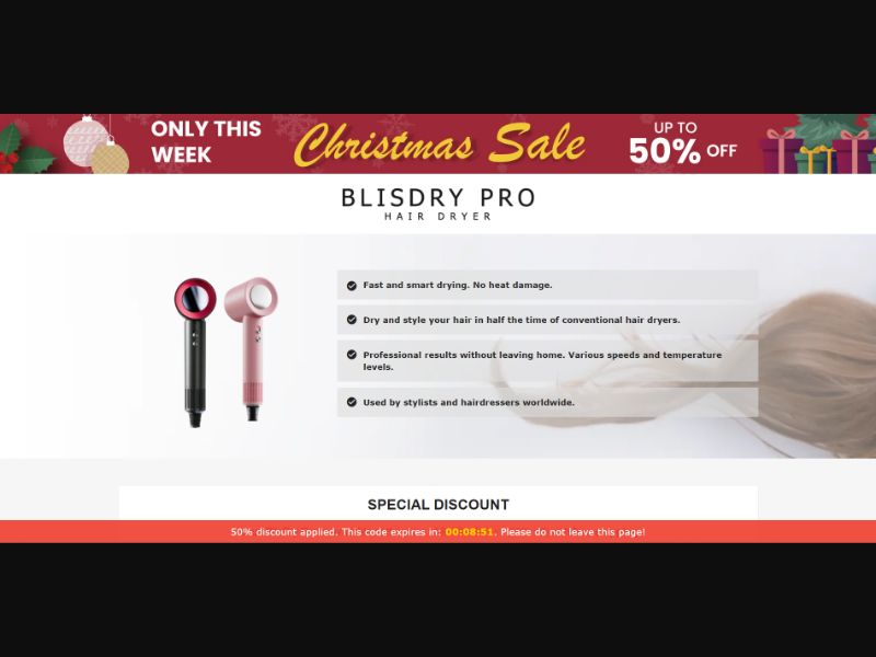 [WEB+MOB] Qinux BlisDry Pro – Hair Dryer /International (112 GEOs) CPS *FB/TT/Google/Taboola Pixel*