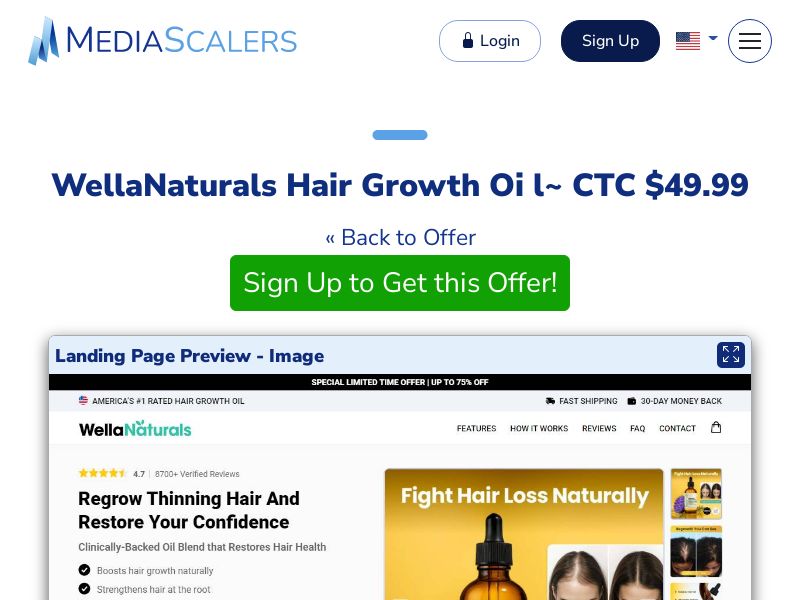 WellaNaturals Hair Growth Oi l~ CTC $49.99 {+Advertorial, DTC, Alt-Landers} (Event Tracking) [US, DE, CA, AU, UK, FR, IL, +232 More]