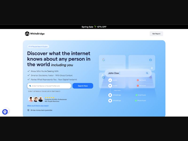 [WEB+MOB] WhiteBridge.ai – Identity Research Tool (B2C/B2B) – Spting Sale 67% off /International CPS