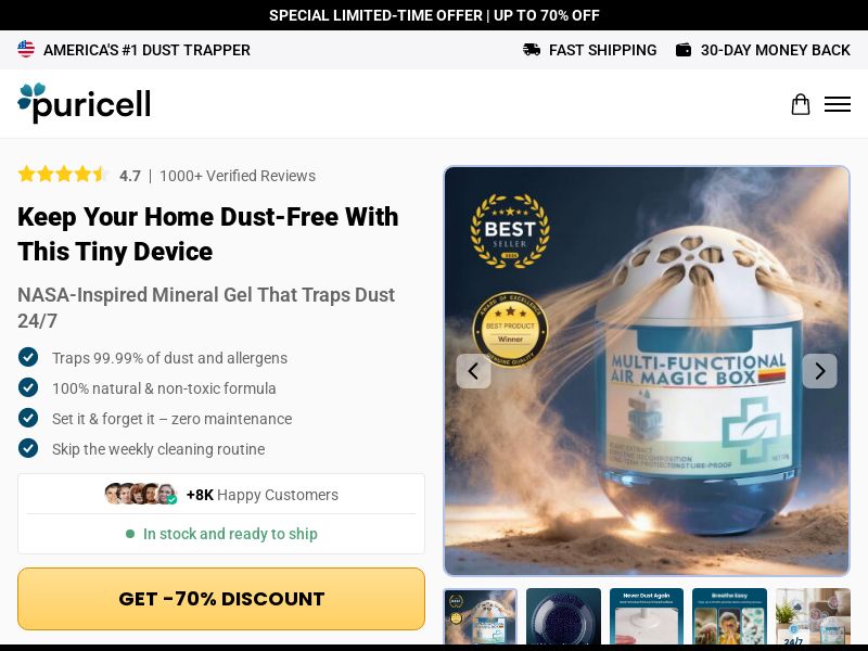 ! NEW OFFER - PuriCell Dust Trapper - Product Page [INTL] (Social,Banner,Native,Push,SEO,Search,Brand Bidding) - CPA