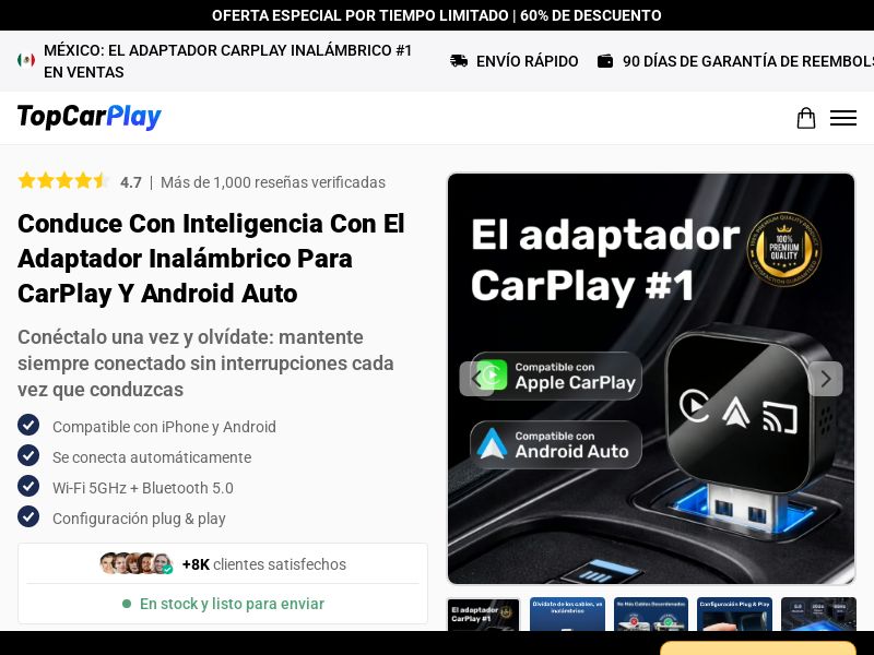 ! NEW OFFER - TopCarPlay Wireless CarPlay - Product Page [LATAM] (Social,Banner,Native,Push,SEO,Search,Brand Bidding) - CPA