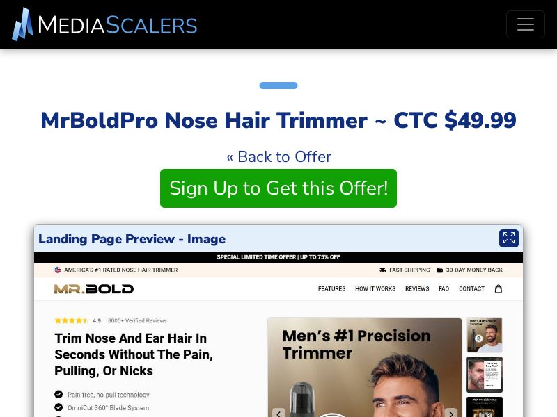 MrBoldPro Nose Hair Trimmer ~ CTC $49.99 {+Advertorial, DTC, Alt-Landers} [US, DE, CA, AU, UK, FR, IL, +232 More]