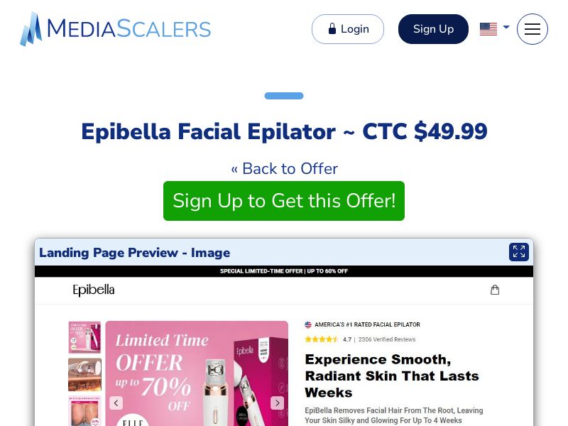 Epibella Facial Epilator ~ CTC $49.99 {+Advertorial, DTC, Alt-Landers} (Event Tracking) [US, DE, CA, AU, UK, FR, IL, +232 More]