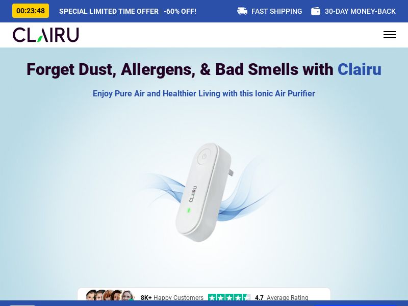 ! NEW OFFER - Clairu Air Purifier - DTC [US] (Social,Banner,Native,Push,SEO,Search,Brand Bidding) - CPA