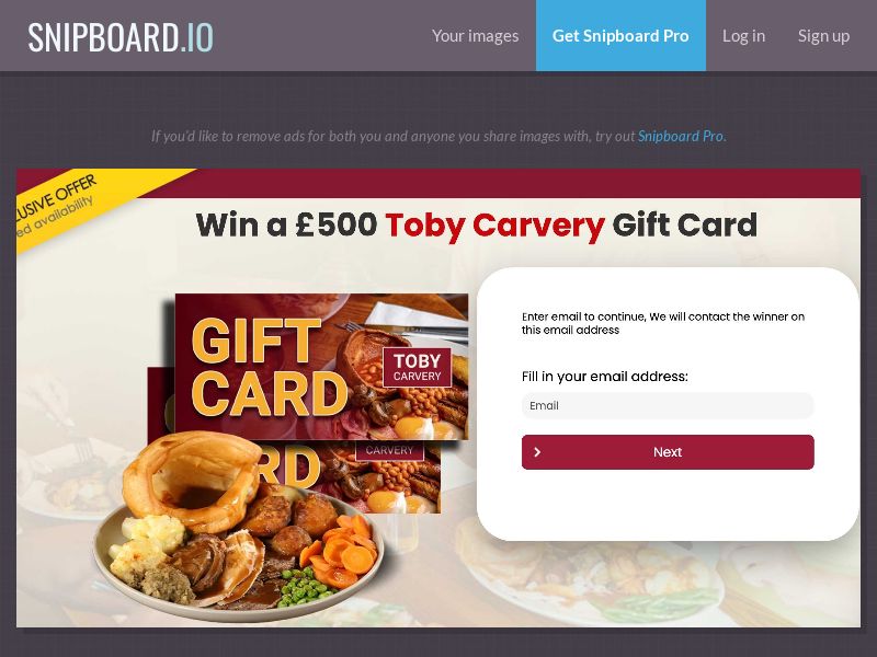 YouSweeps - Win a $500 Toby Carvery giftcard UK - SOI