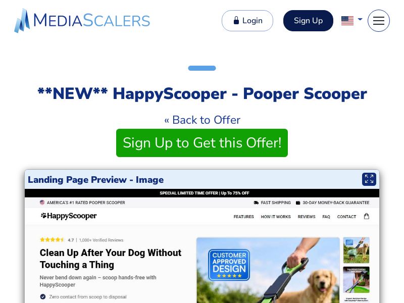 HappyScooper - Pooper Scooper {+Alt-Landers, DTC, Advertorial} (Event Tracking) [US, DE, CA, AU, UK, FR, IL, +229 More]
