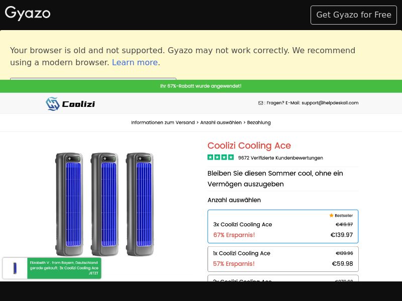 [WEB+MOB] Coolizi Cooling Ace - CTC €59.98 - DE