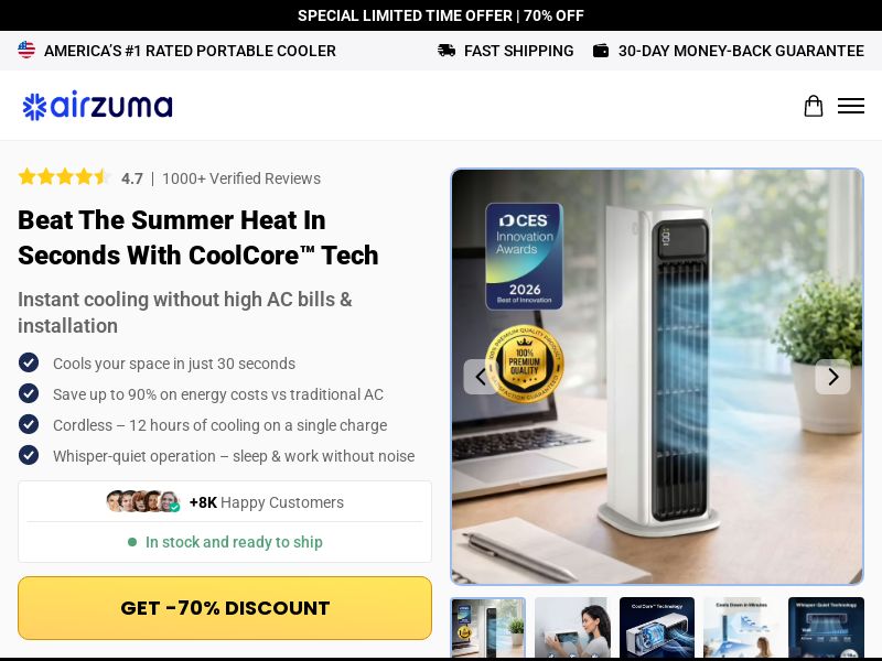 ! HOT OFFER - AirZuma Portable AC- Product Page [INTL] (Social,Banner,Native,Push,SEO,Search,Brand Bidding) - CPA