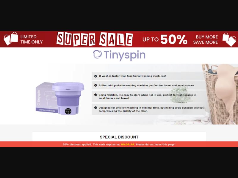 [WEB+MOB] Qinux TinySpin – Mini Portable Washer /International (112 GEOs) CPS *FB/TT/Google/Taboola Pixel* [Approval Required]