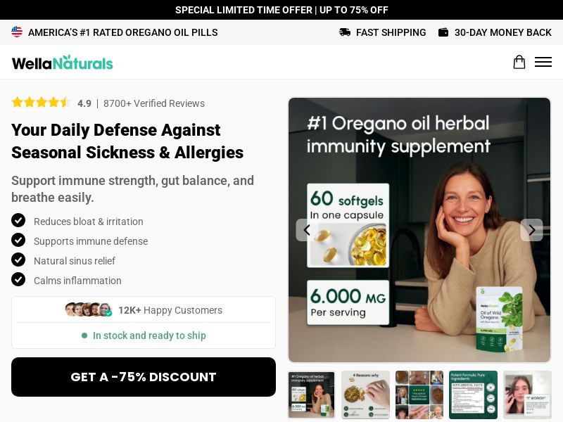 WellaNaturals Oregano Oil Pills - Product Page [INTL] (Social,Banner,Native,Push,SEO,Search,Brand Bidding) - CPA