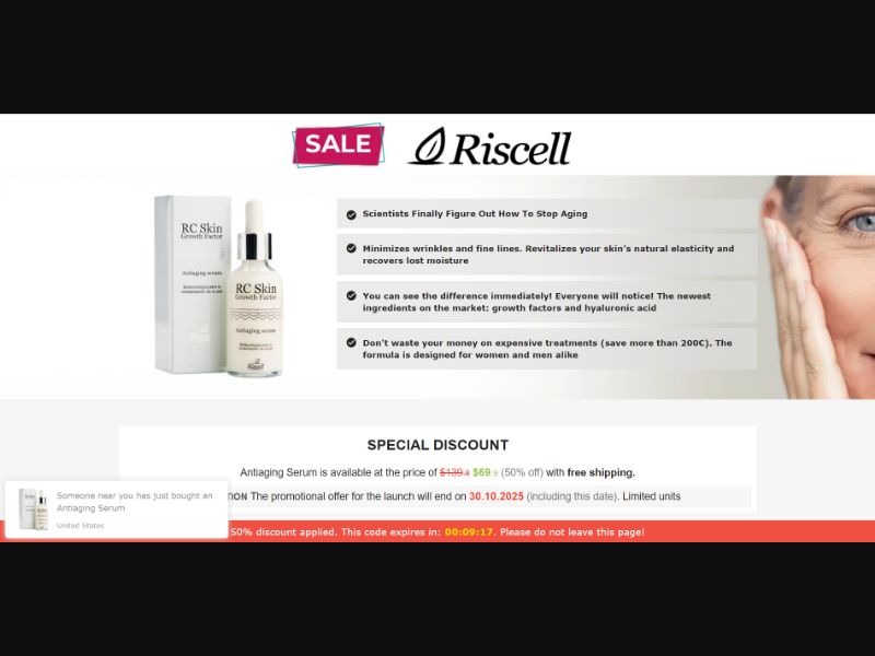 [WEB+MOB] Riscell – Antiaging Serum /International (27 GEOs) CPS *FB/TT/Google/Taboola Pixel* [Approval Required]