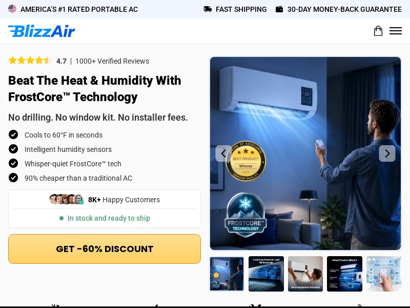 ! HOT OFFER - BlizzAir Portable AC - Product Page [INTL] (Social,Banner,Native,Push,SEO,Search,Brand Bidding) - CPA 