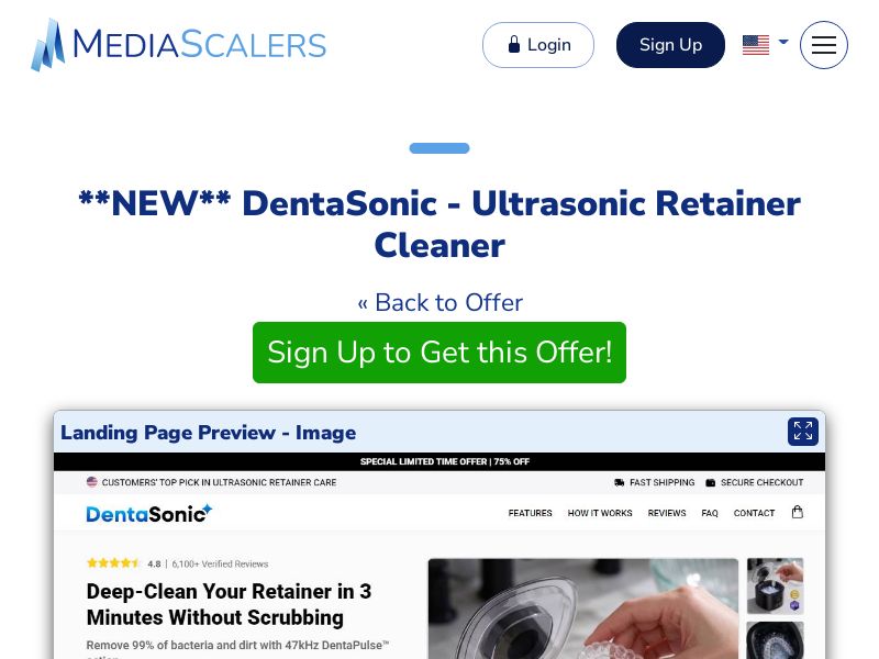 DentaSonic - Ultrasonic Retainer Cleaner {+Alt-Landers, DTC, Advertorial} (Event Tracking) [US, DE, CA, AU, UK, FR, IL, +229 More]