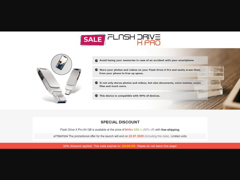 [WEB+MOB] Flash Drive X Pro – 3 in 1 USB Storage /International (112 GEOs) CPS *FB/TT/Google/Taboola Pixel* [Approval Required]