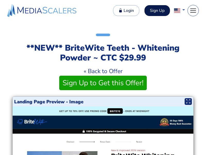 BriteWite Teeth - Whitening Powder ~ CTC $29.99 {+Alt-Landers, DTC} (Event Tracking) [US]