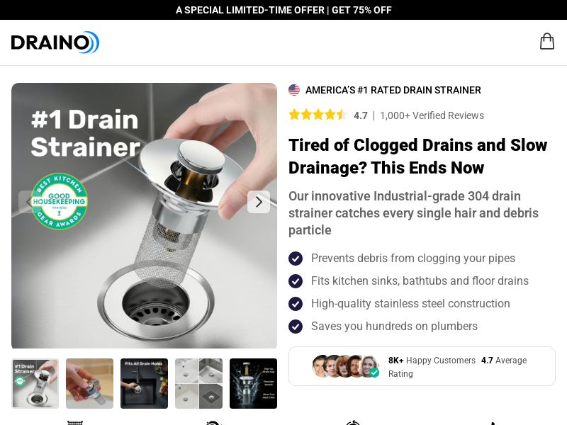 ! NEW OFFER - Draino Drain Strainer - DTC [INTL] (Social,Banner,Native,Push,SEO,Search,Brand Bidding) - CPA