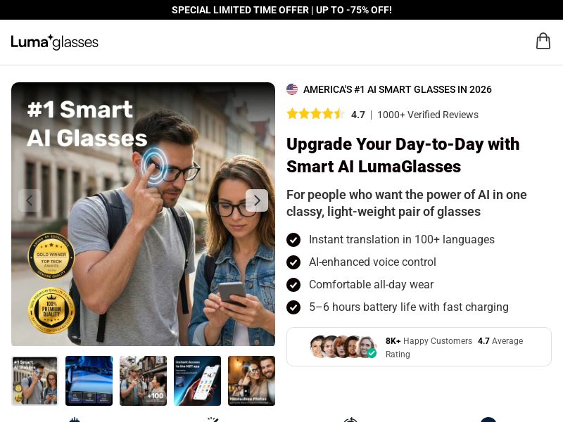 ! NEW OFFER - LumaGlasses Smart Glasses - DTC [INTL] (Social,Banner,Native,Push,SEO,Search,Brand Bidding) - CPA