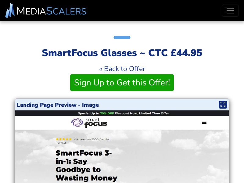 SmartFocus Glasses ~ CTC £44.95 {+Advertorial, DTC, Alt-Landers} (Event Tracking) [UK]