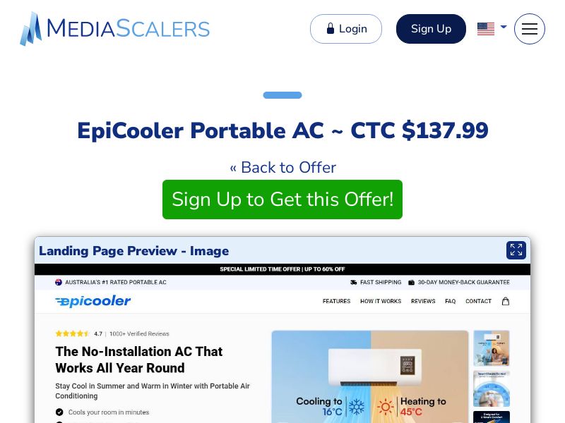 EpiCooler Portable AC ~ CTC $137.99 {+Advertorial, DTC, Alt-Landers} (Event Tracking) [US, DE, CA, AU, UK, FR, IL, +232 More]