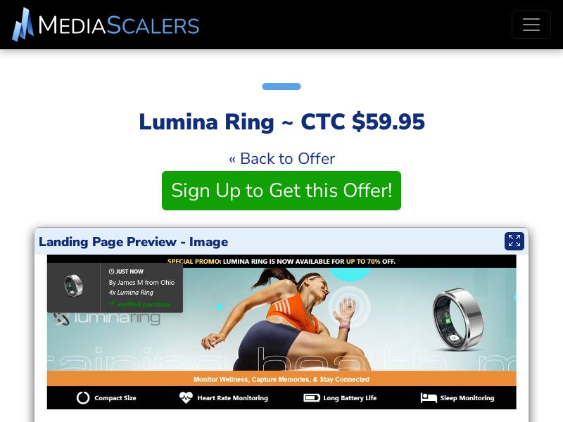 Lumina Ring ~ CTC $59.95 {+Advertorial, DTC, Alt-Landers} (Event Tracking) [US]