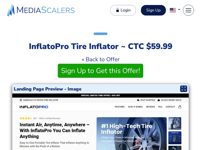 InflatoPro Tire Inflator ~ CTC $59.99 {+Advertorial, DTC, Alt-Landers} (Event Tracking) [US, DE, CA, AU, UK, FR, IL, +232 More]