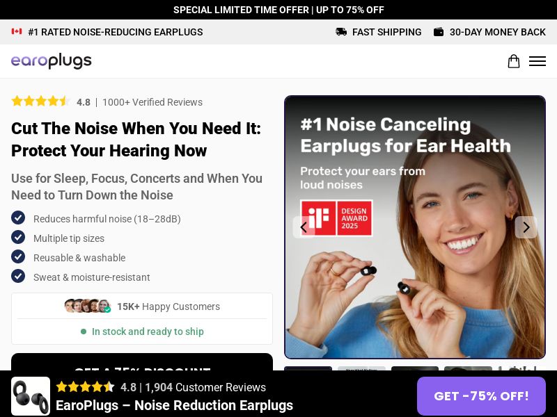 ! NEW OFFER - Earoplugs Noise Reducing Plugs - DTC [CA] (Social,Banner,Native,Push,SEO,Search,Brand Bidding) - CPA