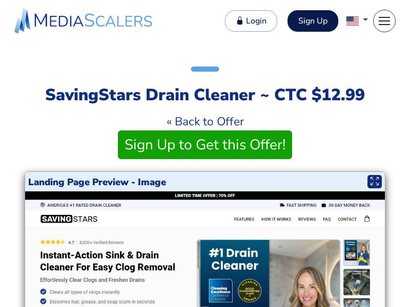 SavingStars Drain Cleaner ~ CTC $12.99 {+DTC, Alt-Landers} (Event Tracking) [US, DE, CA, AU, UK, FR, IL, +232 More]