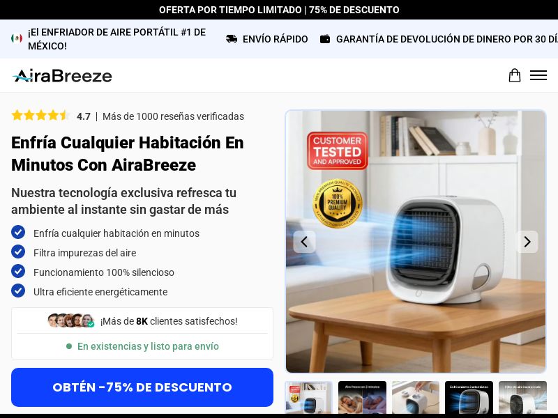 ! NEW OFFER - AiraBreeze Mini Portable Cooler [LATAM] (Social,Banner,Native,Push,SEO,Search,Brand Bidding) - CPA