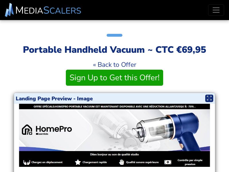 Portable Handheld Vacuum ~ CTC €69,95 {+DTC} (Event Tracking) [FR]