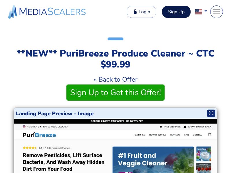 PuriBreeze Produce Cleaner ~ CTC $99.99 {+DTC, Advertorial, Alt-Landers} [US, DE, CA, AU, UK, FR, IL, +232 More]