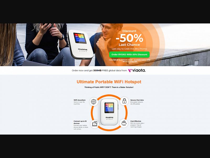 [WEB+MOB] Ryoko - Portable WiFi Router /International (59 GEOs) CPS