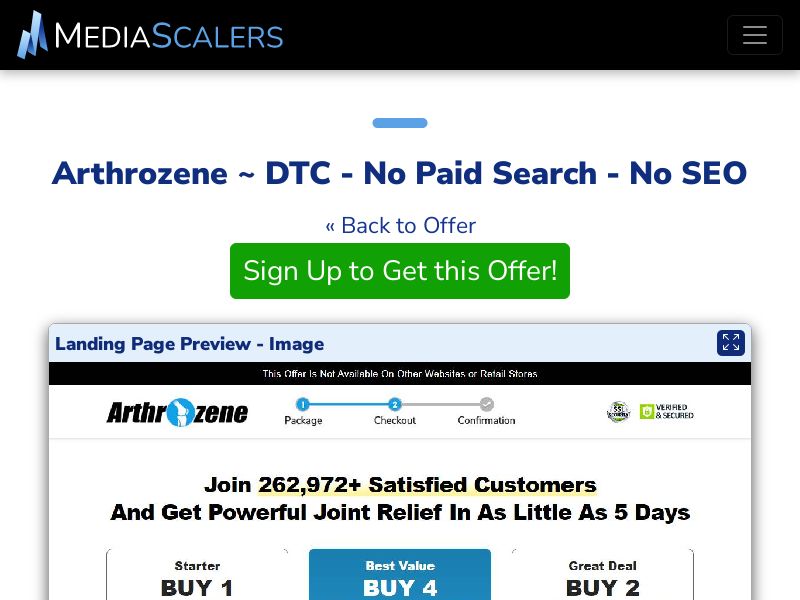 Arthrozene ~ DTC - No Paid Search - No SEO [US, CA, AU, UK]