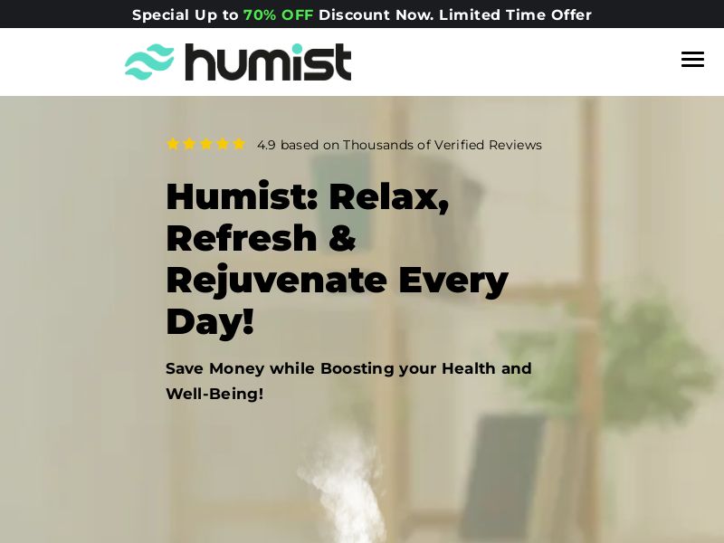 HuMist Humidifier - Product Page [US,UK,AU,DE,AT] (Social,Banner,Native,Push,SEO,Search,Brand Bidding) - CPA 
