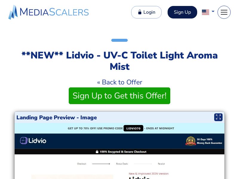 Lidvio - UV-C Toilet Light Aroma Mist {+DTC, Alt-Landers} (Event Tracking) [US]