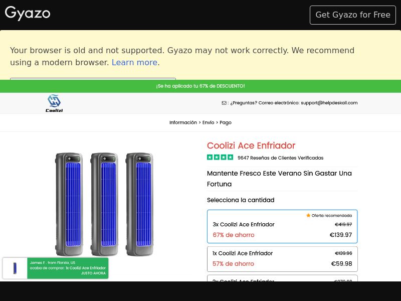 [WEB+MOB] Coolizi Cooling Ace - CTC €59.98 [ES}